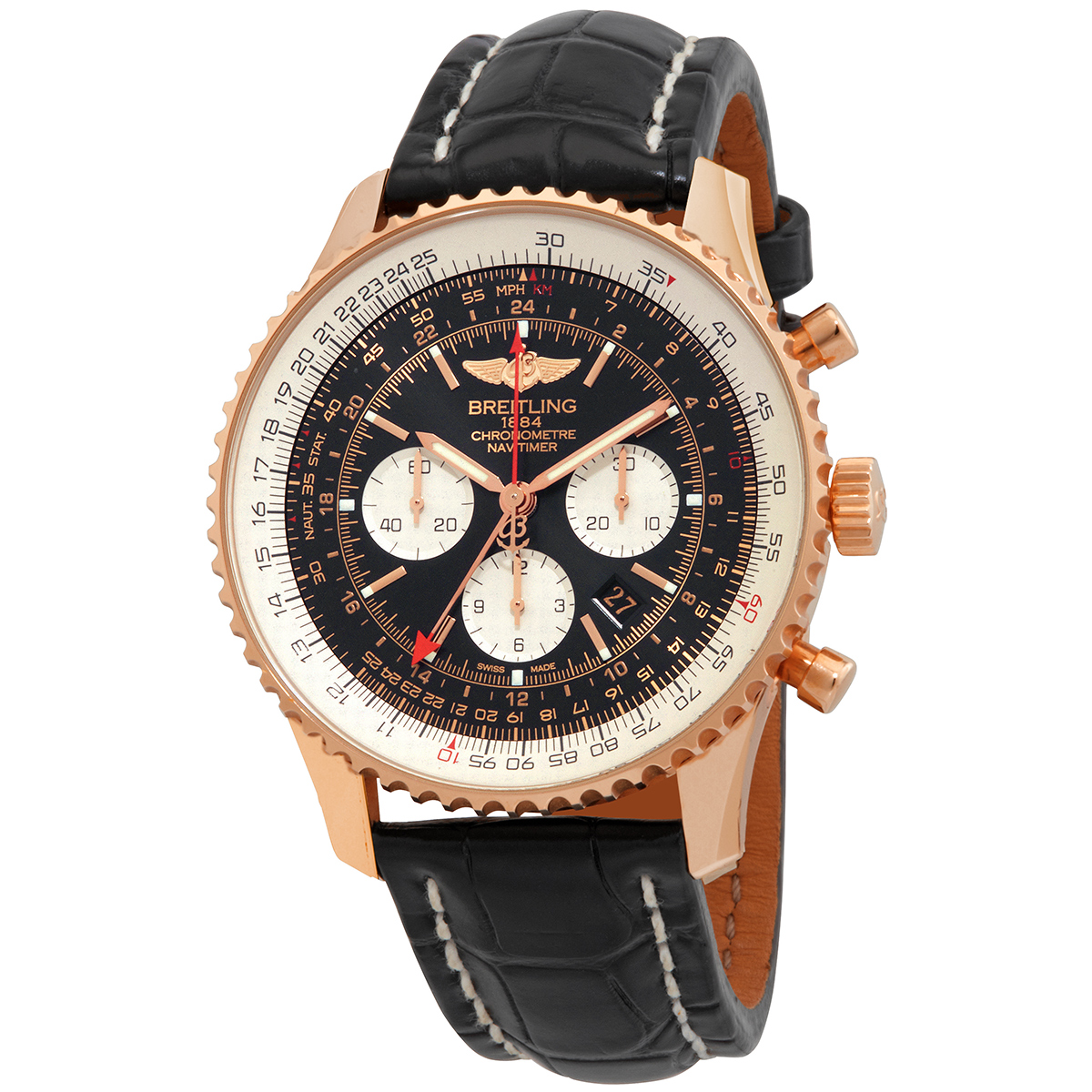 Breitling Navitimer GMT Black Dial 18k Rose Gold Men's Watch RB044121/BD30BKCT