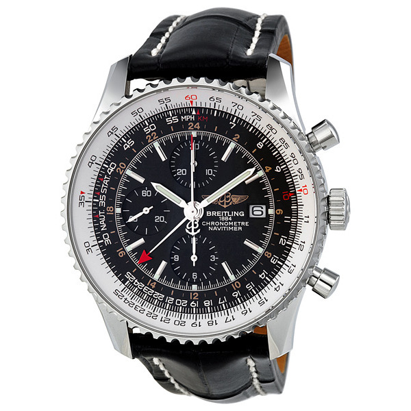 Breitling Navitimer World Black Dial Leather Automatic Men's Watch A2432212-B726BKCD
