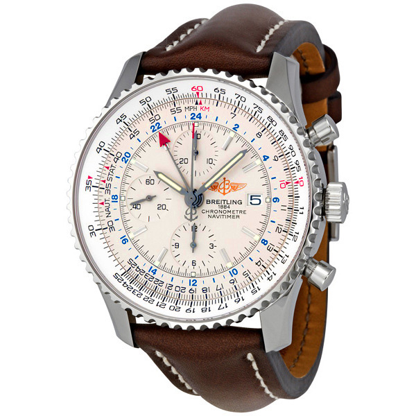 Breitling Navitimer World Steel Brown Strap Men's Watch A2432212-G571BRLT