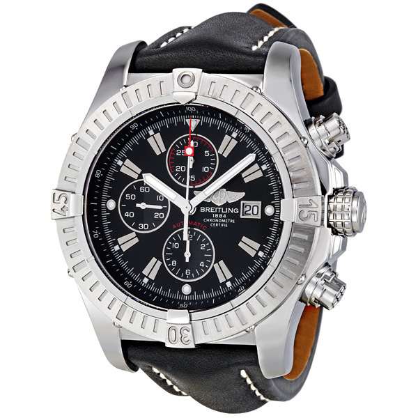 Breitling Super Avenger Black Dial Chronograph Black Leather Strap Men's Watch A1337011-B907BKLT