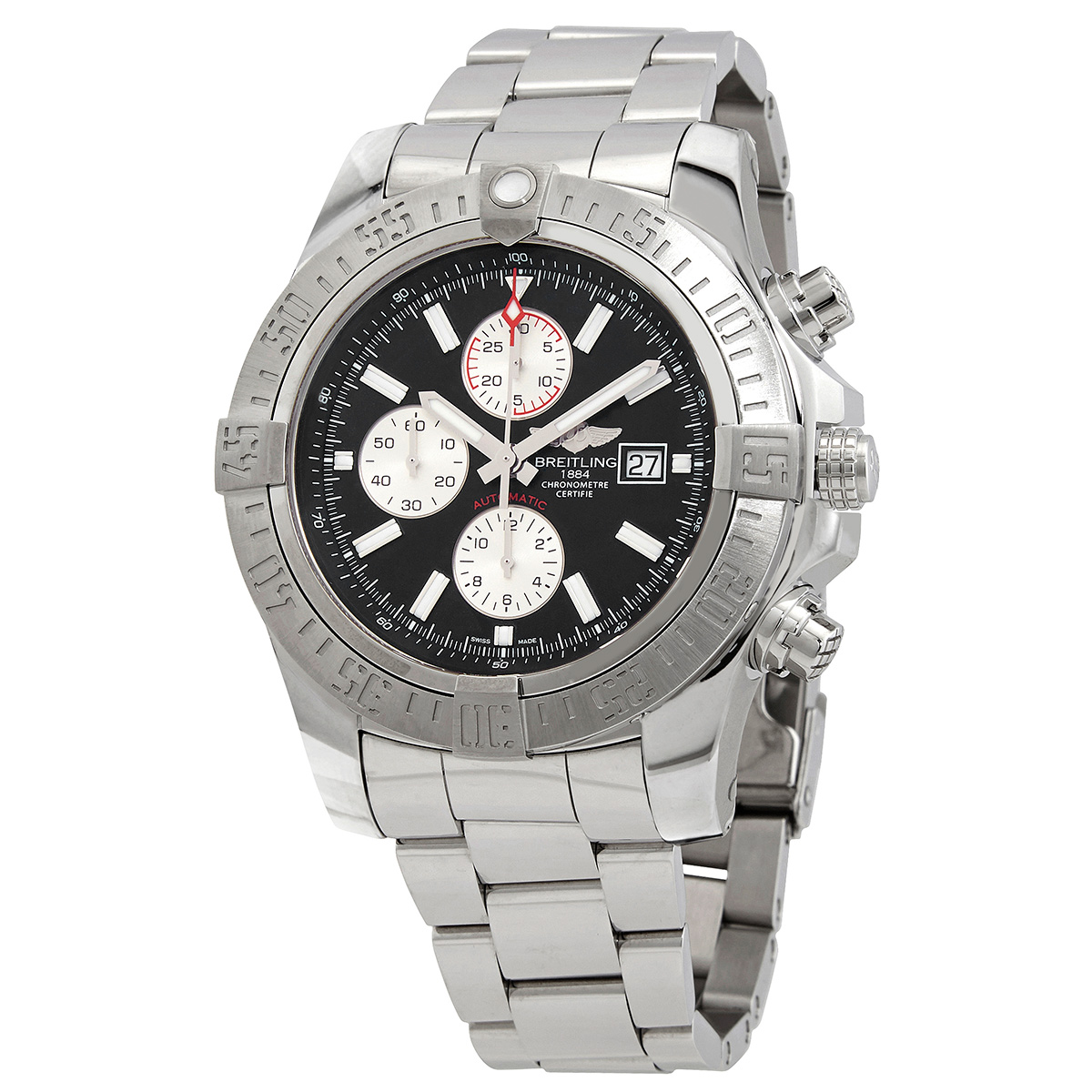 Breitling Super Avenger II Black Dial Black Leather Men's Watch A1337111/BC29BKCD