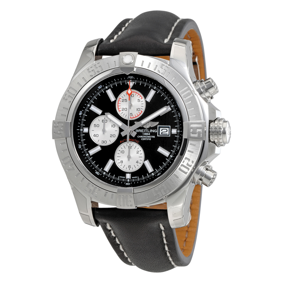 Breitling Super Avenger II Black Dial Black Leather Men's Watch A1337111/BC29BKLD