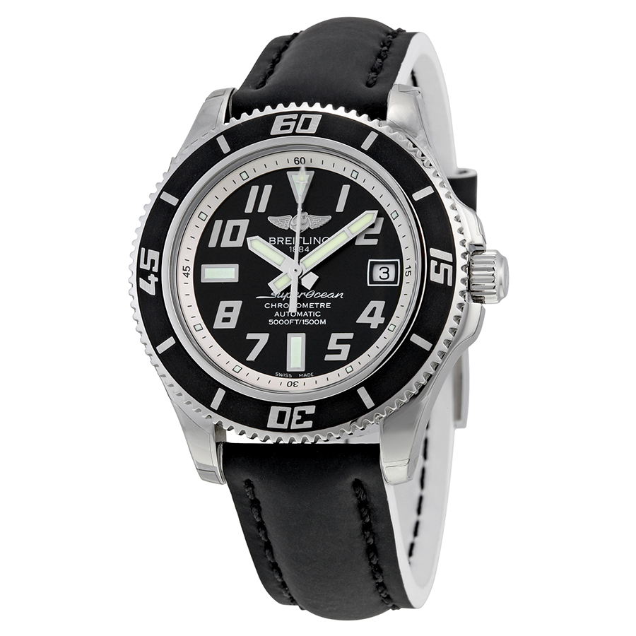 Breitling Superocean 42 Automatic Black Dial Black Leather Men's Watch A1736402-BA29BKWHT
