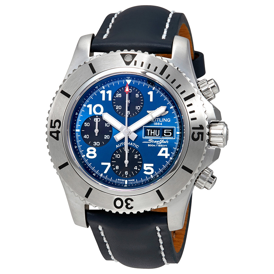 Breitling Superocean Chronograph Automatic Blue Dial Blue Leather Men's Watch A13341C3-C893BLLT