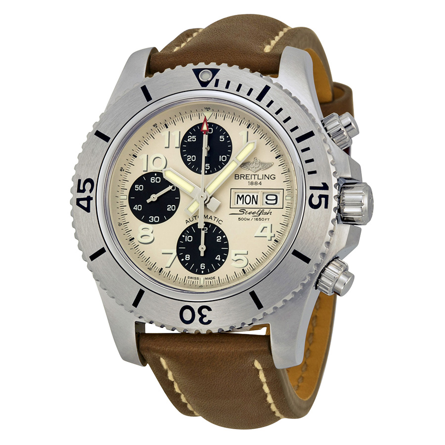 Breitling Superocean Chronograph Automatic Silver Dial Brown Leather Men's Watch A13341C3-G782BRLT