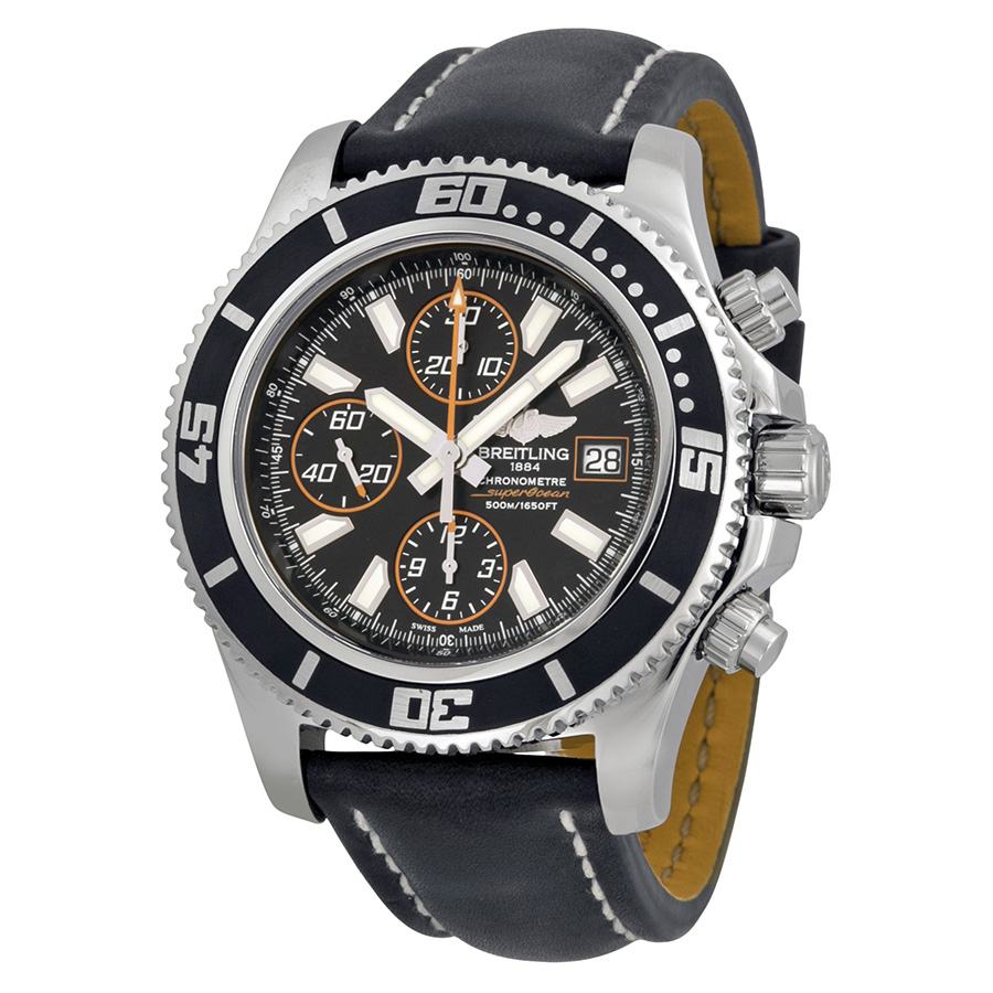Breitling Superocean Chronograph II Automatic Black Dial Black Leather Men's Watch A13341A8-BA85BKLT