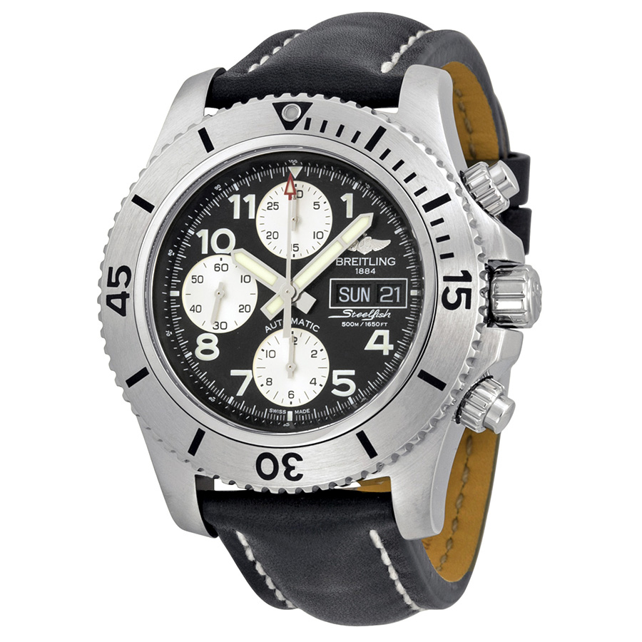 Breitling Superocean Chronograph Steelfish Automatic Black Dial Black Leather Men's Watch A13341C3-BD19BKLT