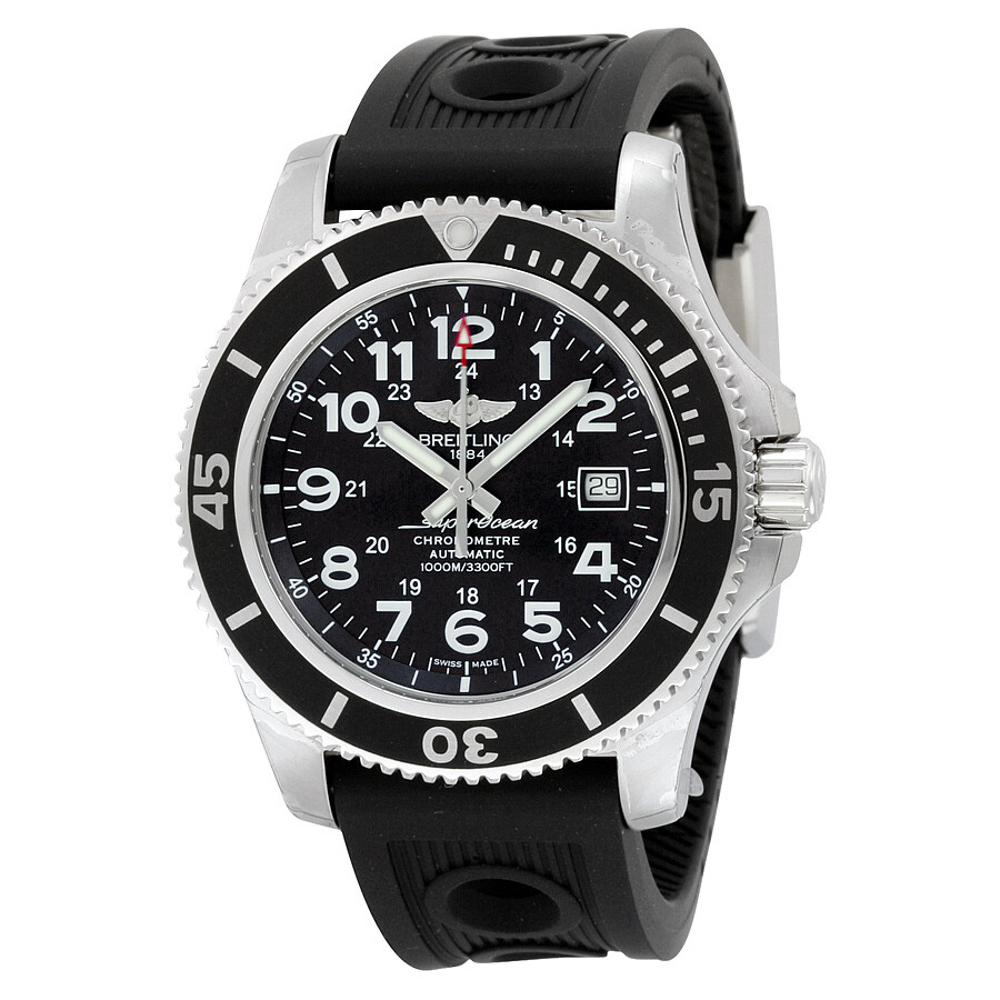 superocean ii 44 automatic black dial black rubber mens watch