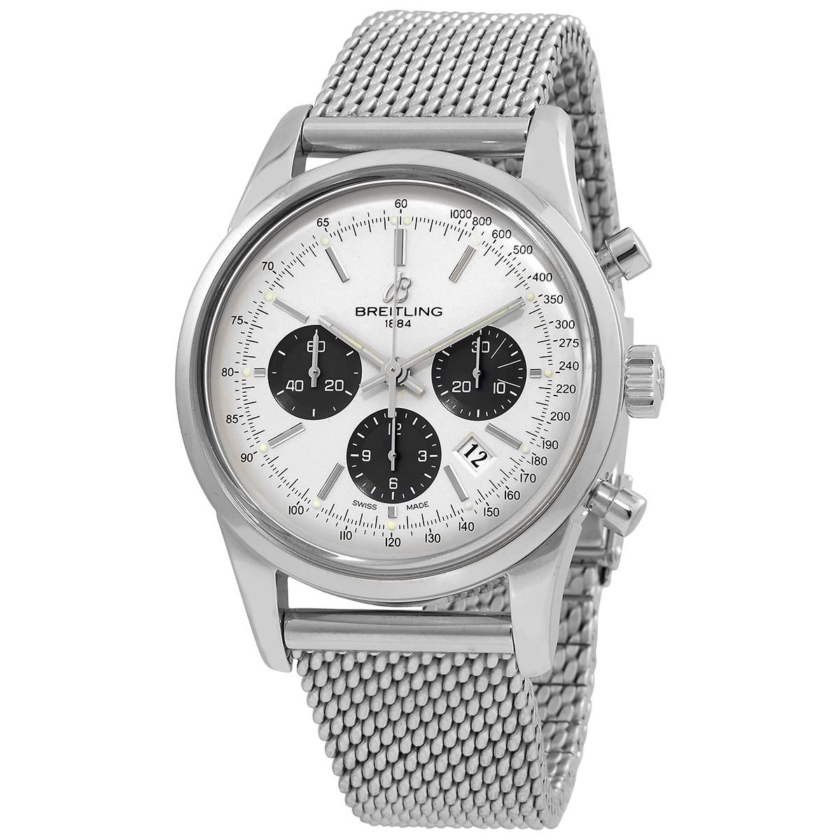 Breitling Transocean 01 Automatic Chronograph Silver Dial Stainless Steel Men's Watch AB015212-G724SS
