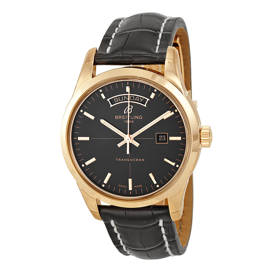 Breitling Transocean Black Dial 18kt Rose Gold Men's Watch R4531012-BB70BKCD