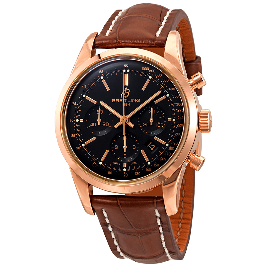 Breitling Transocean Black Dial Automatic Men's 18kt Rose Gold Chronograph Watch RB015212-BB16-737P-R20BA.1