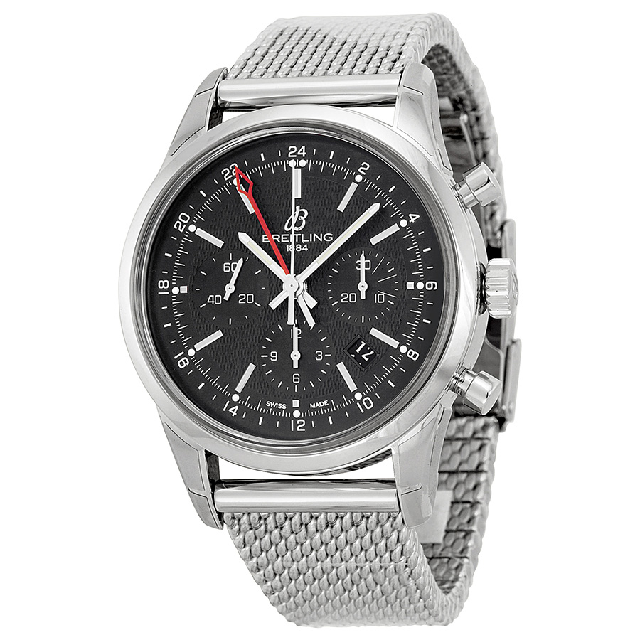 Breitling Transocean Black Dial Stainless Steel Men's Watch AB045112-BC67SS