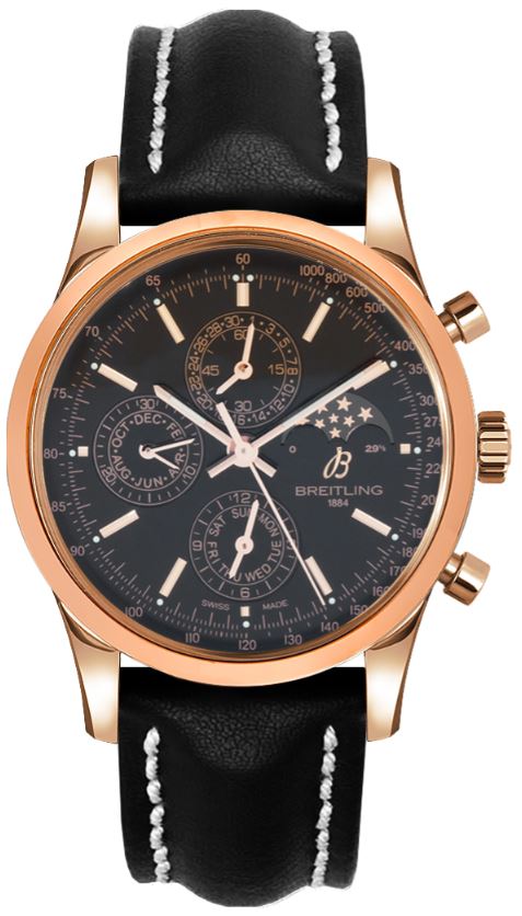 Breitling Transocean Chronograph 1461 Black Dial 18k Rose Gold Men's Watch R1931012-BC20BKLT
