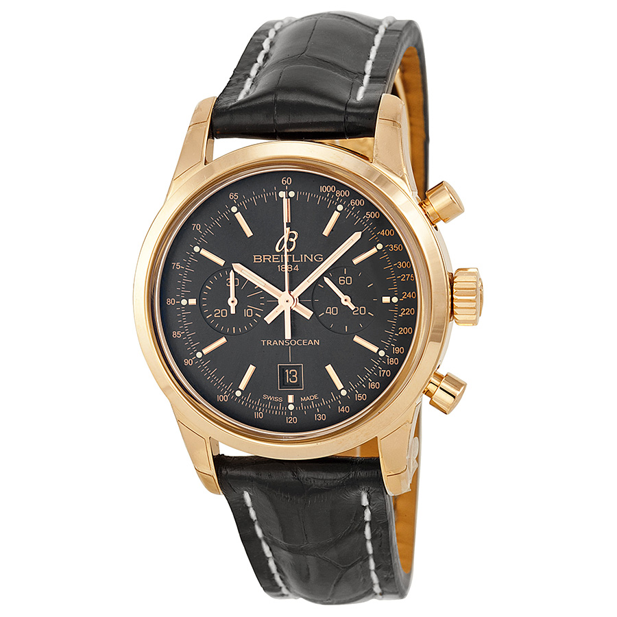 Breitling Transocean Chronograph 38 Black Dial 18kt Rose Gold Men's Watch R4131012-BC07BKCD
