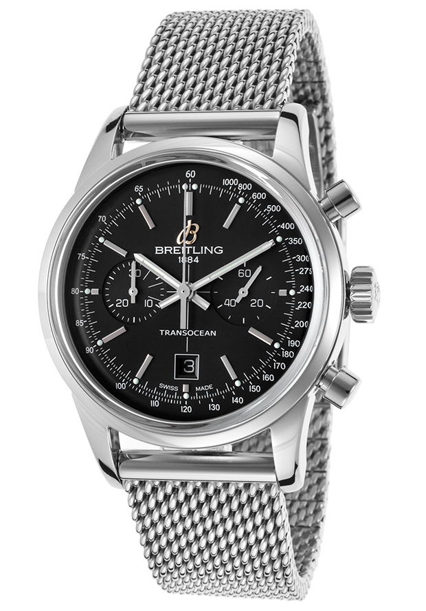 Breitling Transocean Chronograph 38 Black Dial Black Leather Men's Watch A4131012-BC06BKSLT