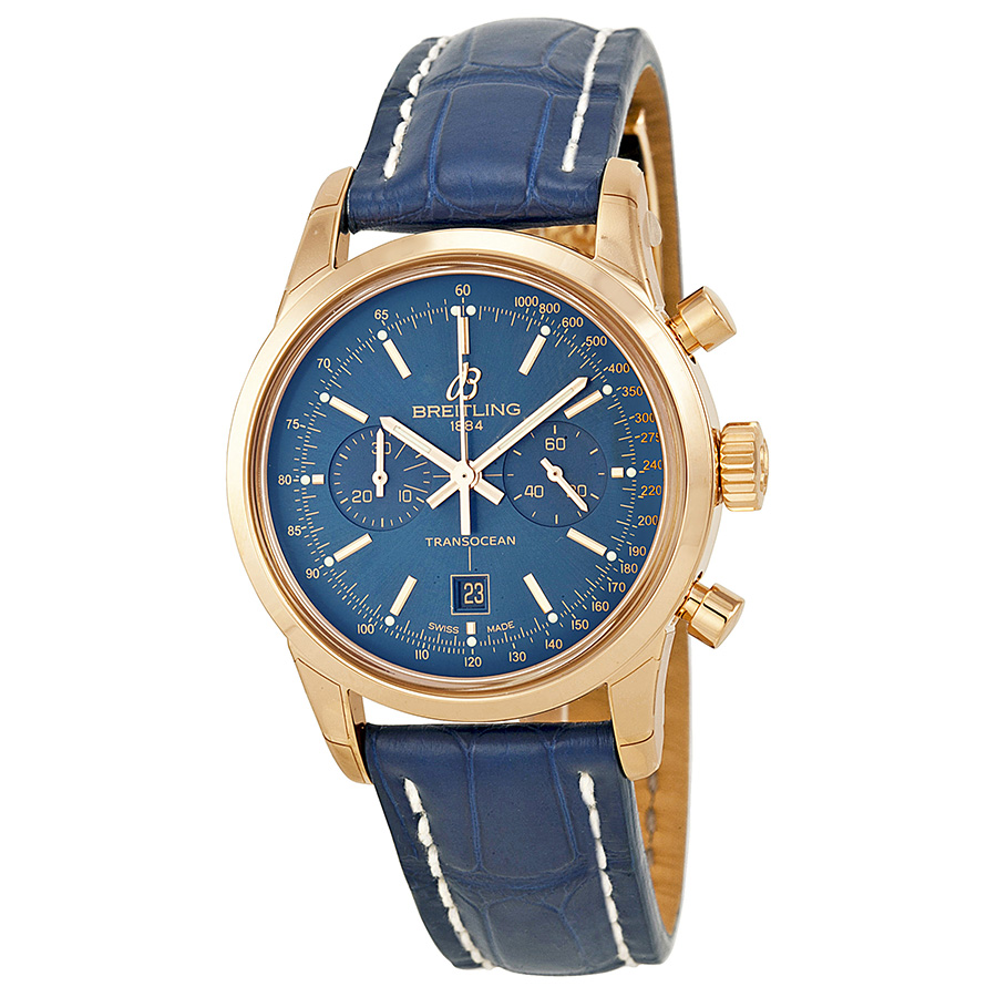 Breitling Transocean Chronograph 38 Blue Dial 18kt Rose Gold Men's Watch R4131012-C863BLCD