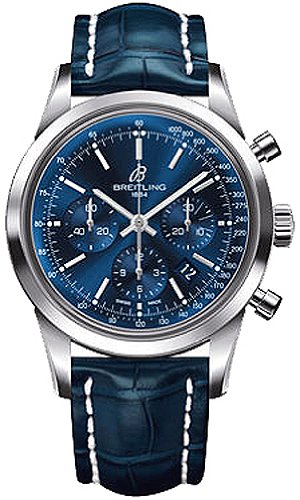 Breitling Transocean Chronograph Blue Dial Blue Leather Men's Watch AB015112-C860BLCD