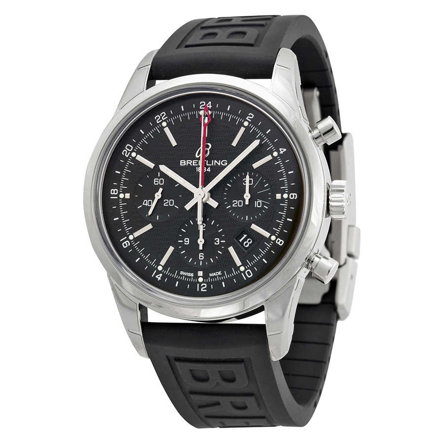 Breitling Transocean Chronograph GMT Black Dial Black Rubber Men's Watch AB045112-BC67BKPD3