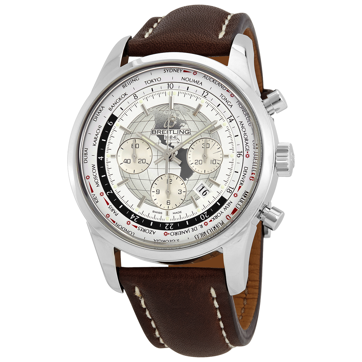 Breitling Transocean Chronograph Unitime Automatic White Dial Men's Watch AB0510U0/A790 443X-A20BA.1