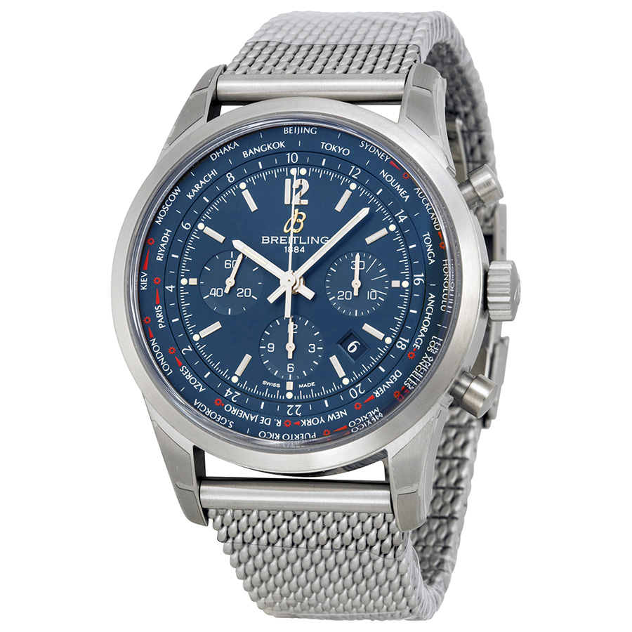 Breitling Transocean Chronograph Unitime Blue Dial Men's Watch AB0510U9-C879SS