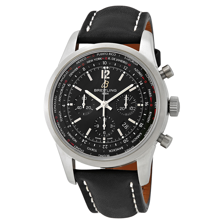 Breitling Transocean Chronograph Unitime Pilot Black Dial Men's Watch AB0510U6-BC26BKLT