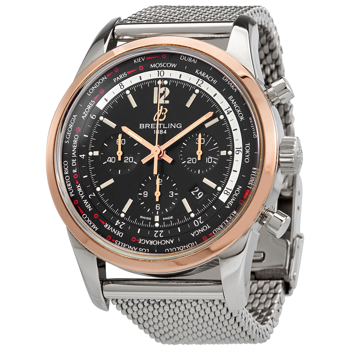Breitling Transocean Chronograph Unitime Pilot Black Dial Men's Watch UB0510U4-BC26SS