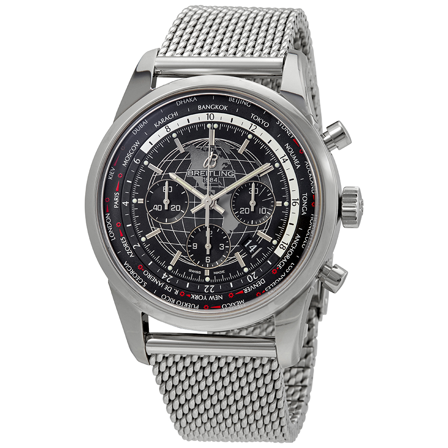 Breitling Transocean Chronograph Unitime World Time Automatic Chronometer Black Dial Men's Watch AB0510U4/BE84-152A