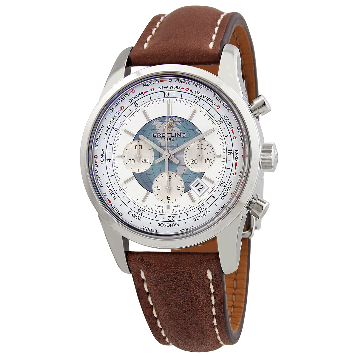 Breitling Transocean Chronograph Unitime World Time Automatic White Dial Men's Watch AB0510U0/A732/444X/A20D.1