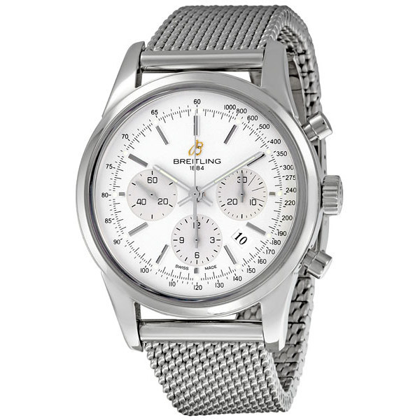 Breitling Transocean Silver Dial Chronograph Men's Watch AB015112-G715SS