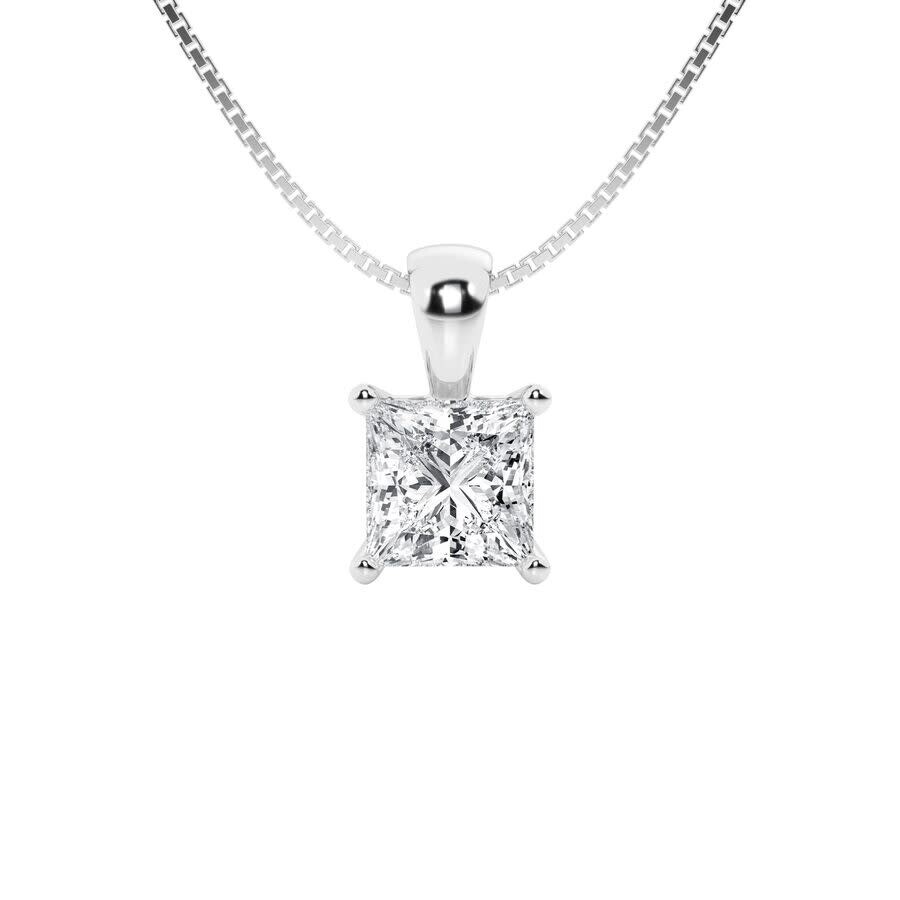 Brilliant Diamond 1 1/2 Carat Princess Lab Grown Diamond Solitaire Pendant In 14k White Gold In White