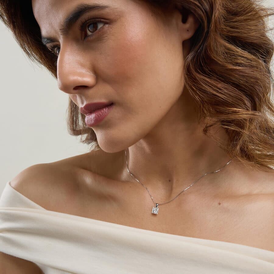 Brilliant Diamond 1 1/2 Carat Princess Lab Grown Diamond Solitaire Pendant In 14k White Gold In White