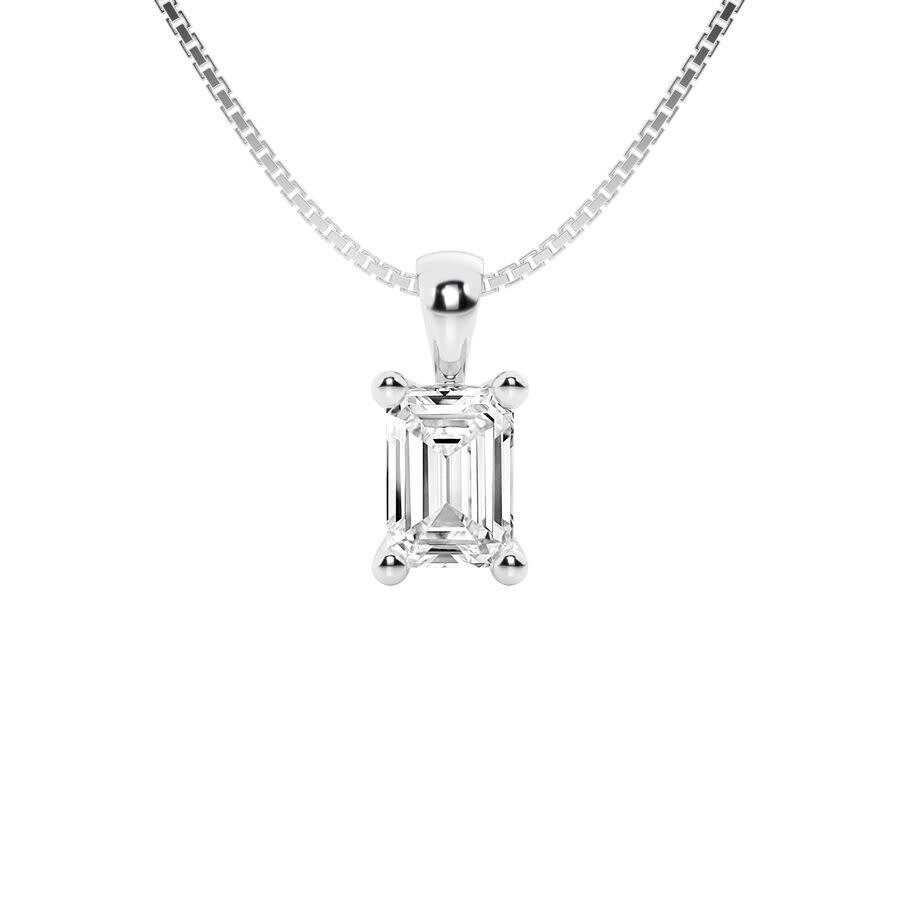 Brilliant Diamond 1 Carat Emerald Lab Grown Diamond Solitaire Pendant In 14k White Gold In White