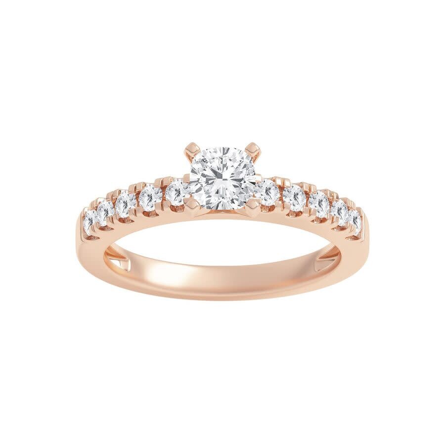 Brilliant Diamond 1.00 Carat Cushion & Round Cut Lab Grown Diamond Side Stone Engagement Ring (f-g