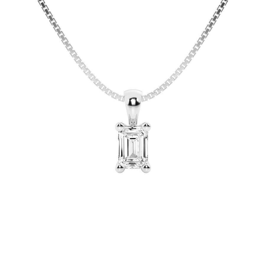 Brilliant Diamond 1/2 Carat Emerald Lab Grown Diamond Solitaire Pendant In 14k White Gold In White