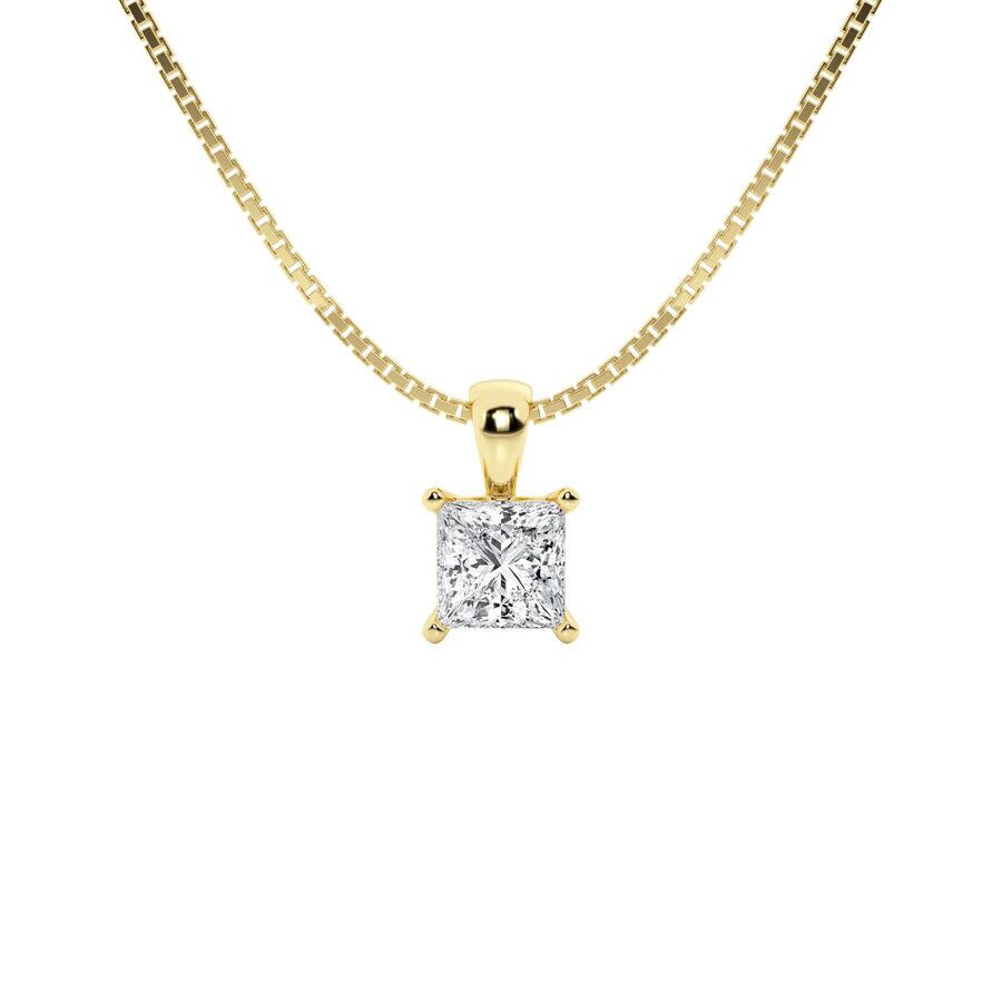 Brilliant Diamond 1/2 Carat Princess Lab Grown Diamond Solitaire Pendant In 14k Yellow Gold In Yellow