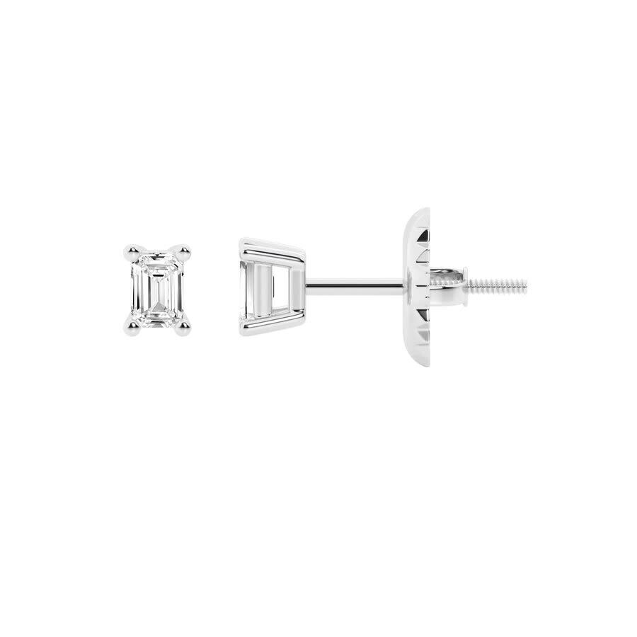 Brilliant Diamond 14k White Gold Igi Certified 0.50 Carat Emerald Cut Lab Grown Diamond Stud Earring In White