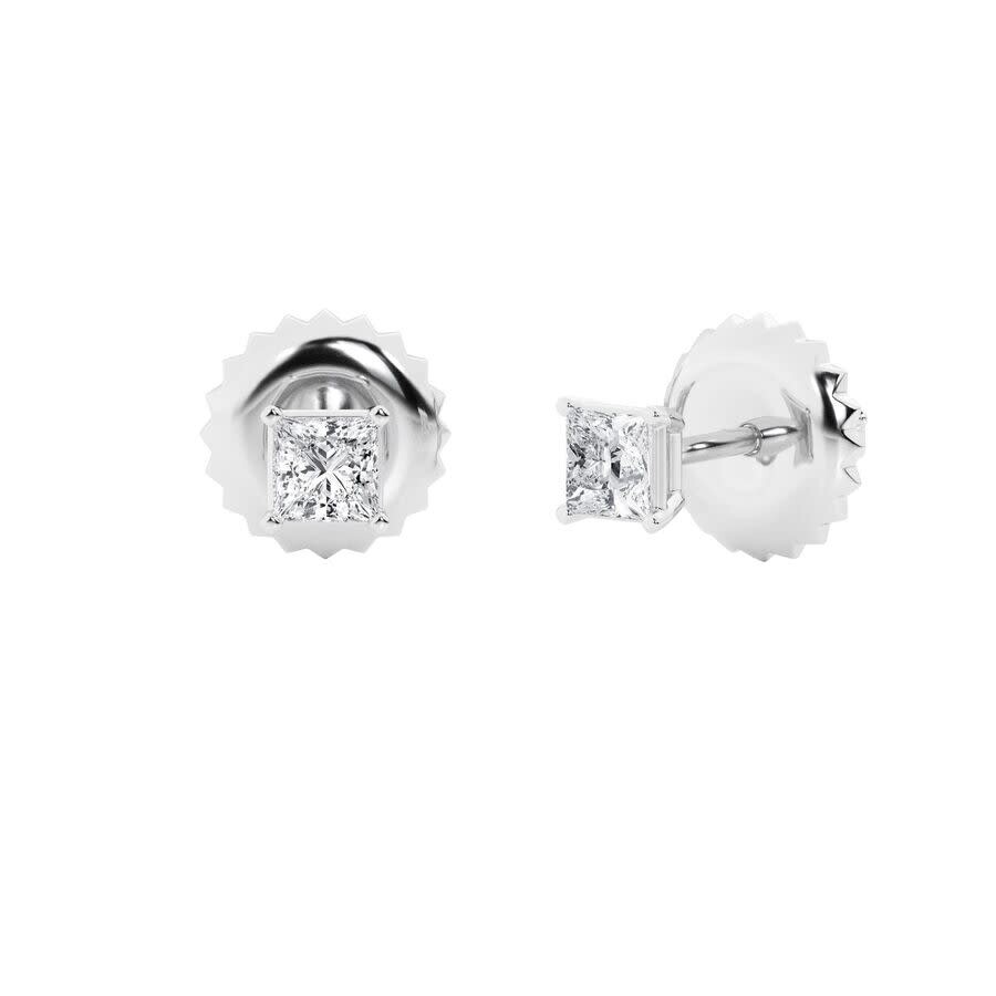 Brilliant Diamond 14k White Gold Igi Certified 0.50 Carat Princess Cut Lab Grown Diamond Stud Earrin In White