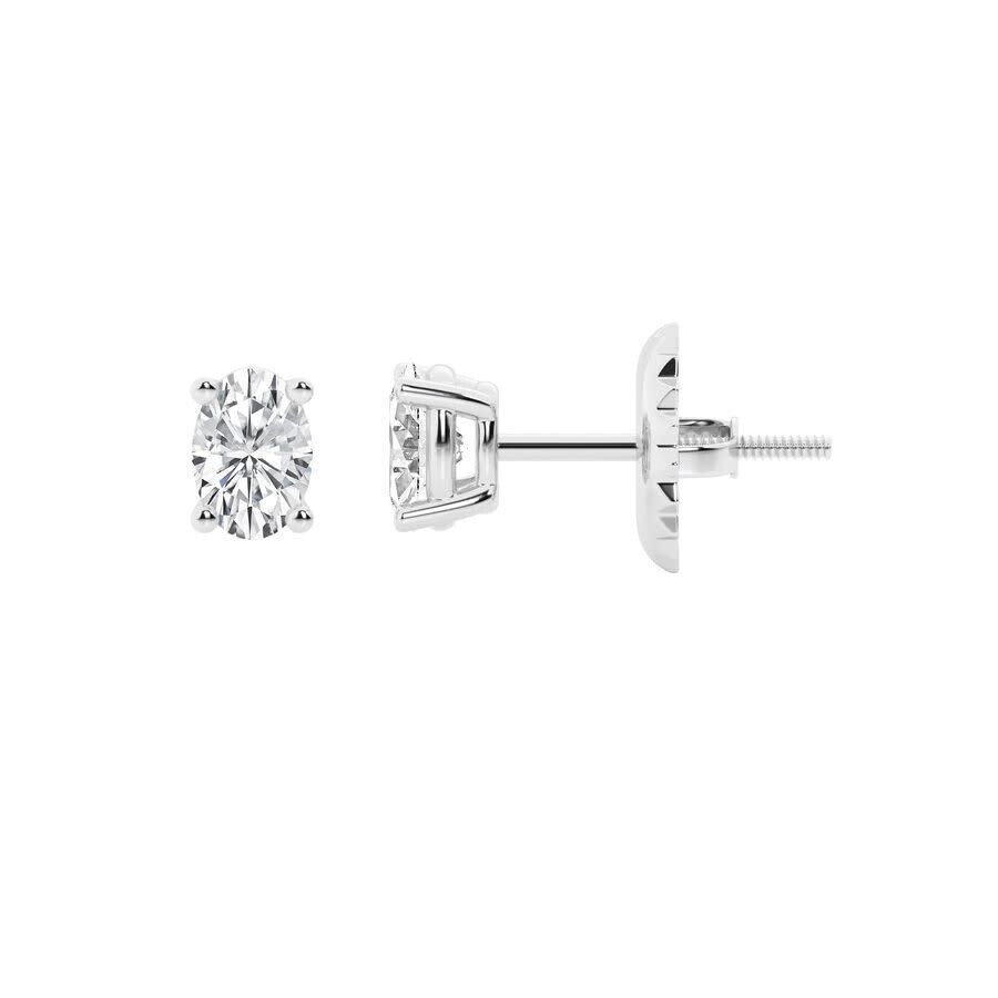 Brilliant Diamond 14k White Gold Igi Certified 1 Carat Oval Cut Lab Grown Diamond Stud Earrings For In White