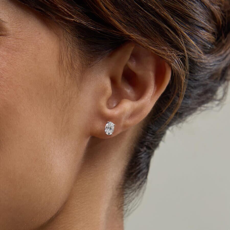 Brilliant Diamond 14k White Gold Igi Certified 1 Carat Oval Cut Lab Grown Diamond Stud Earrings For In White