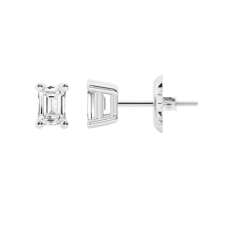 Brilliant Diamond 14k White Gold Igi Certified 1.50 Carat Emerald Cut Lab Grown Diamond Stud Earring In White