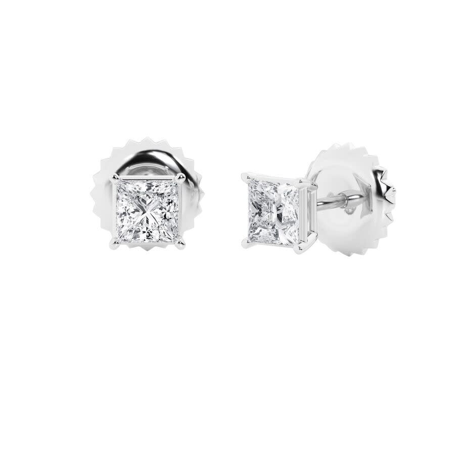 Brilliant Diamond 14k White Gold Igi Certified 1.50 Carat Princess Cut Lab Grown Diamond Stud Earrin In White