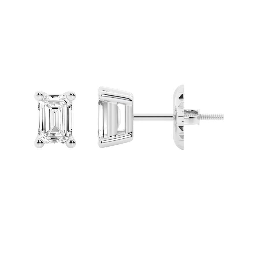 Brilliant Diamond 14k White Gold Igi Certified 2 Carat Emerald Cut Lab Grown Diamond Stud Earrings F In White