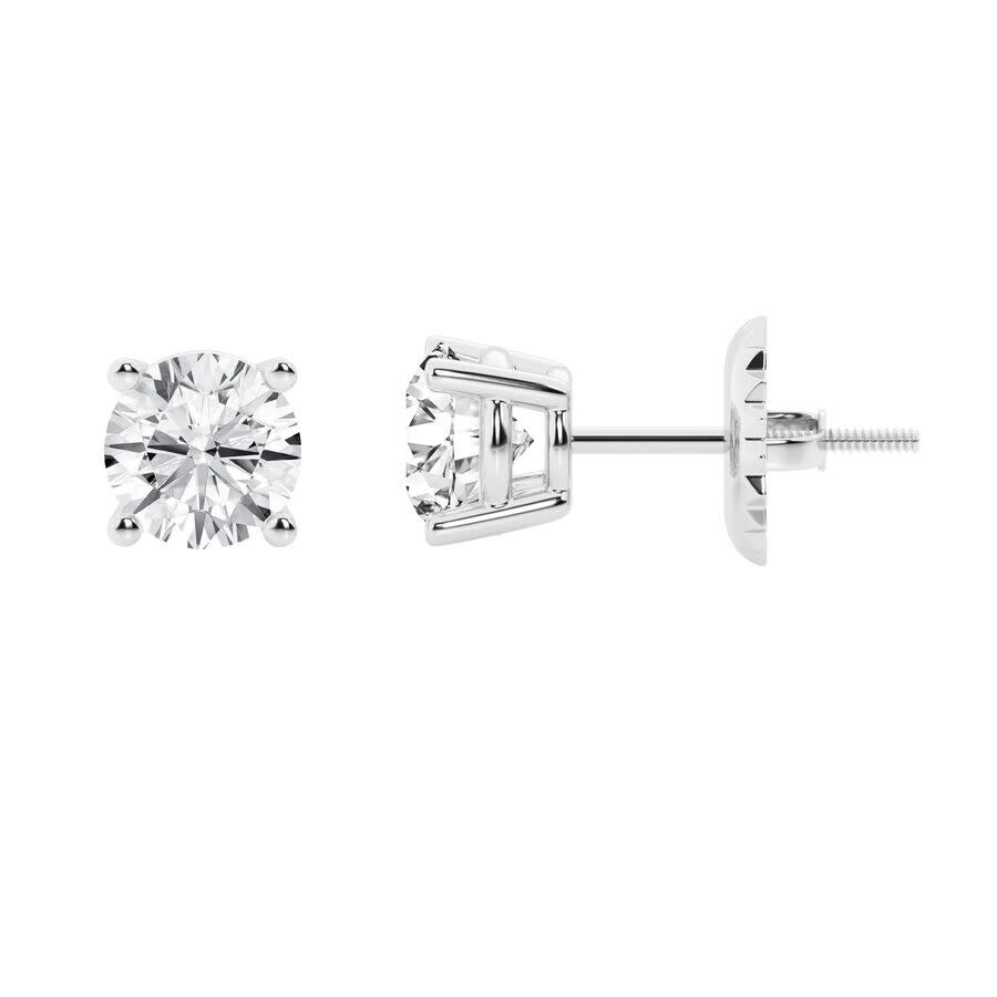 Brilliant Diamond 14k White Gold Igi Certified 3 Carat Round Cut Lab Grown Diamond Stud Earrings For In White