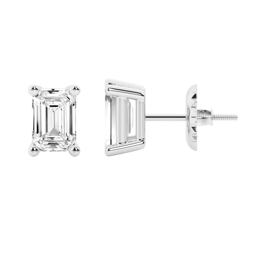 Brilliant Diamond 14k White Gold Igi Certified 4 Carat Emerald Cut Lab Grown Diamond Stud Earrings F In White
