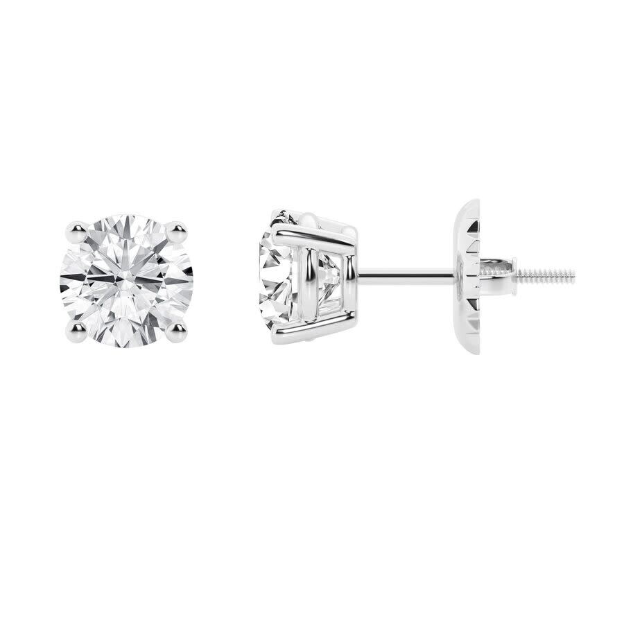 Brilliant Diamond 14k White Gold Igi Certified 4 Carat Round Cut Lab Grown Diamond Stud Earrings For In White