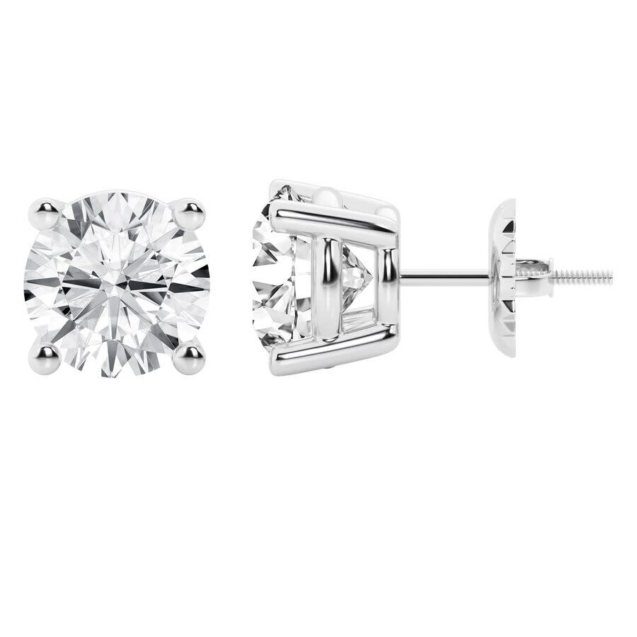 Brilliant Diamond 14k White Gold Igi Certified 5 Carat Round Cut Lab Grown Diamond Stud Earrings For In White