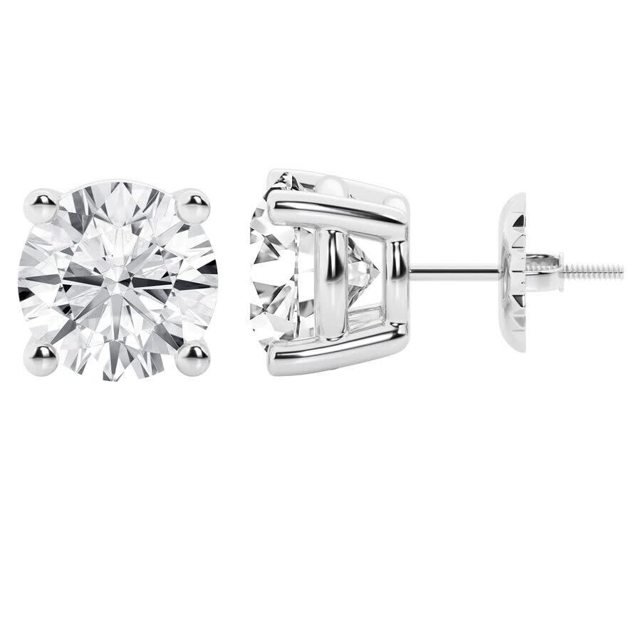 Brilliant Diamond 14k White Gold Igi Certified 6 Carat Round Cut Lab Grown Diamond Stud Earrings For In White