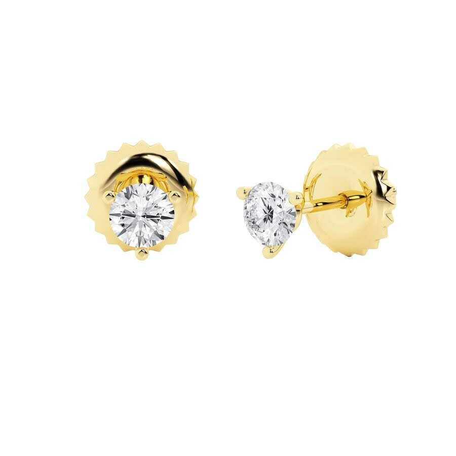 Brilliant Diamond 14k Yellow Gold Igi Certified 1 Carat Round Cut Lab Grown Diamond Stud Earrings Fo In Yellow