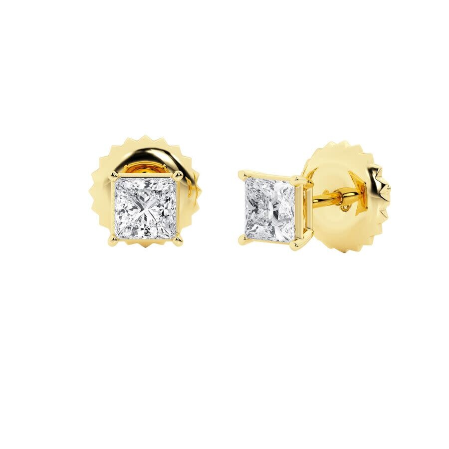 Brilliant Diamond 14k Yellow Gold Igi Certified 1.50 Carat Princess Cut Lab Grown Diamond Stud Earri In Yellow