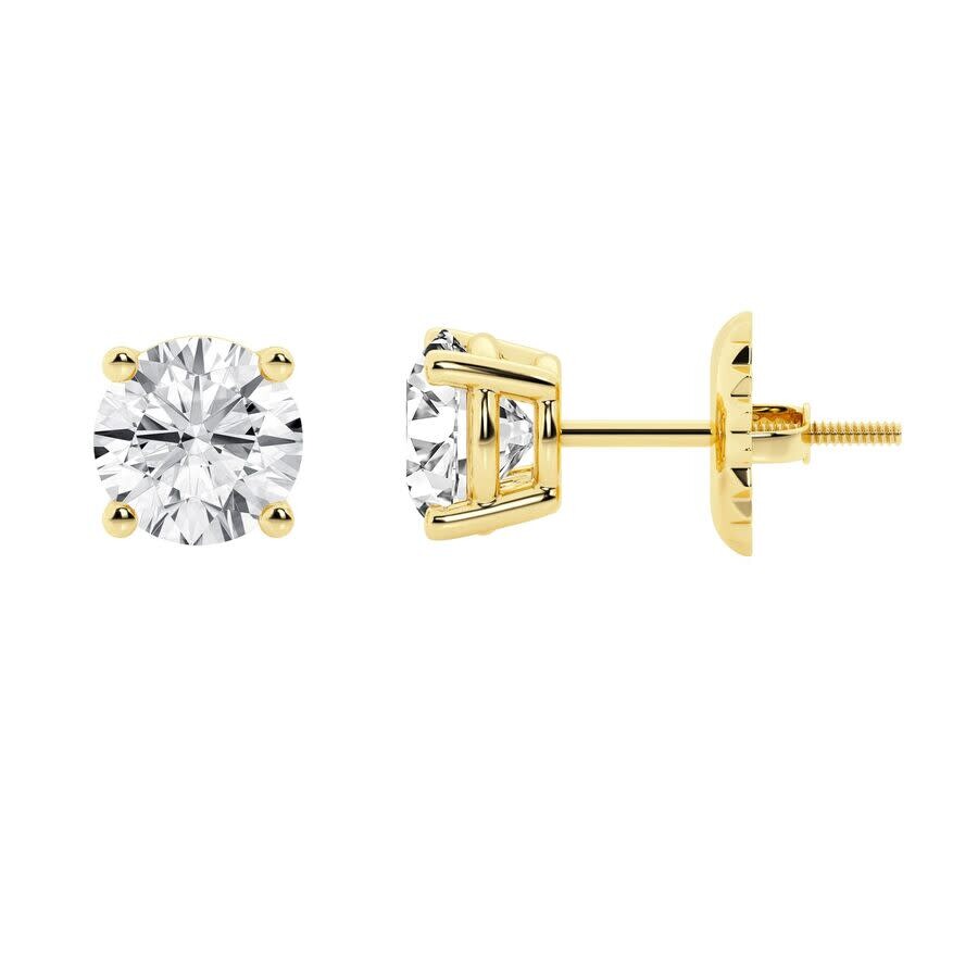 Brilliant Diamond 14k Yellow Gold Igi Certified 4 Carat Round Cut Lab Grown Diamond Stud Earrings Fo In Yellow